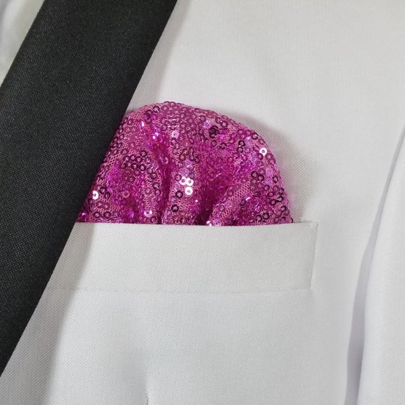 Men's Hot Pink Sequin Pre-Folded Pocket Square Insert - Fan Design - Picture 2 of 5